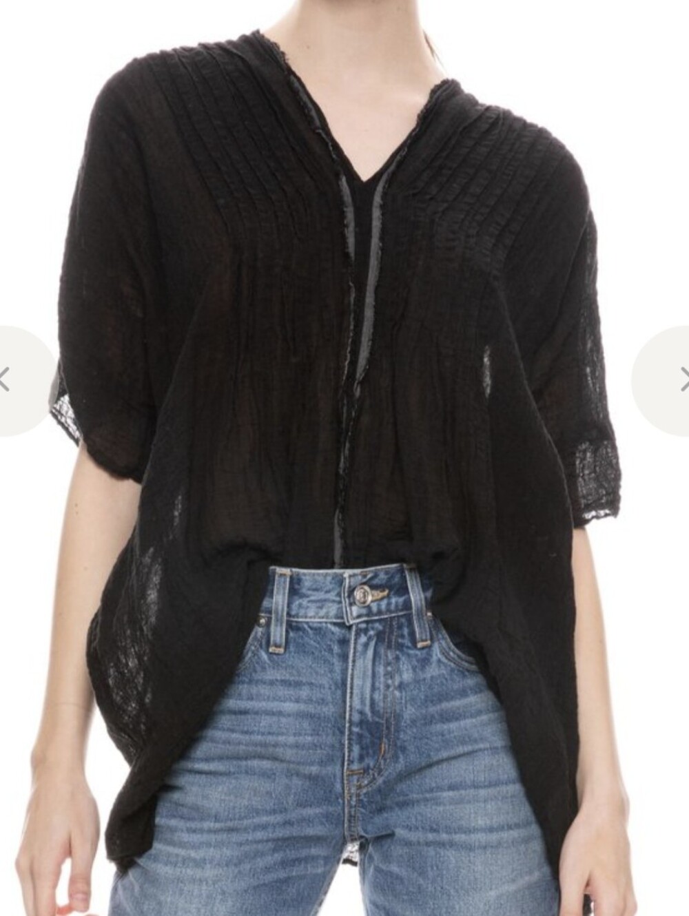 Pas de Calais Linen Tuck Blouse Pullover Black Oversized Size 34 EU/ xs-s US